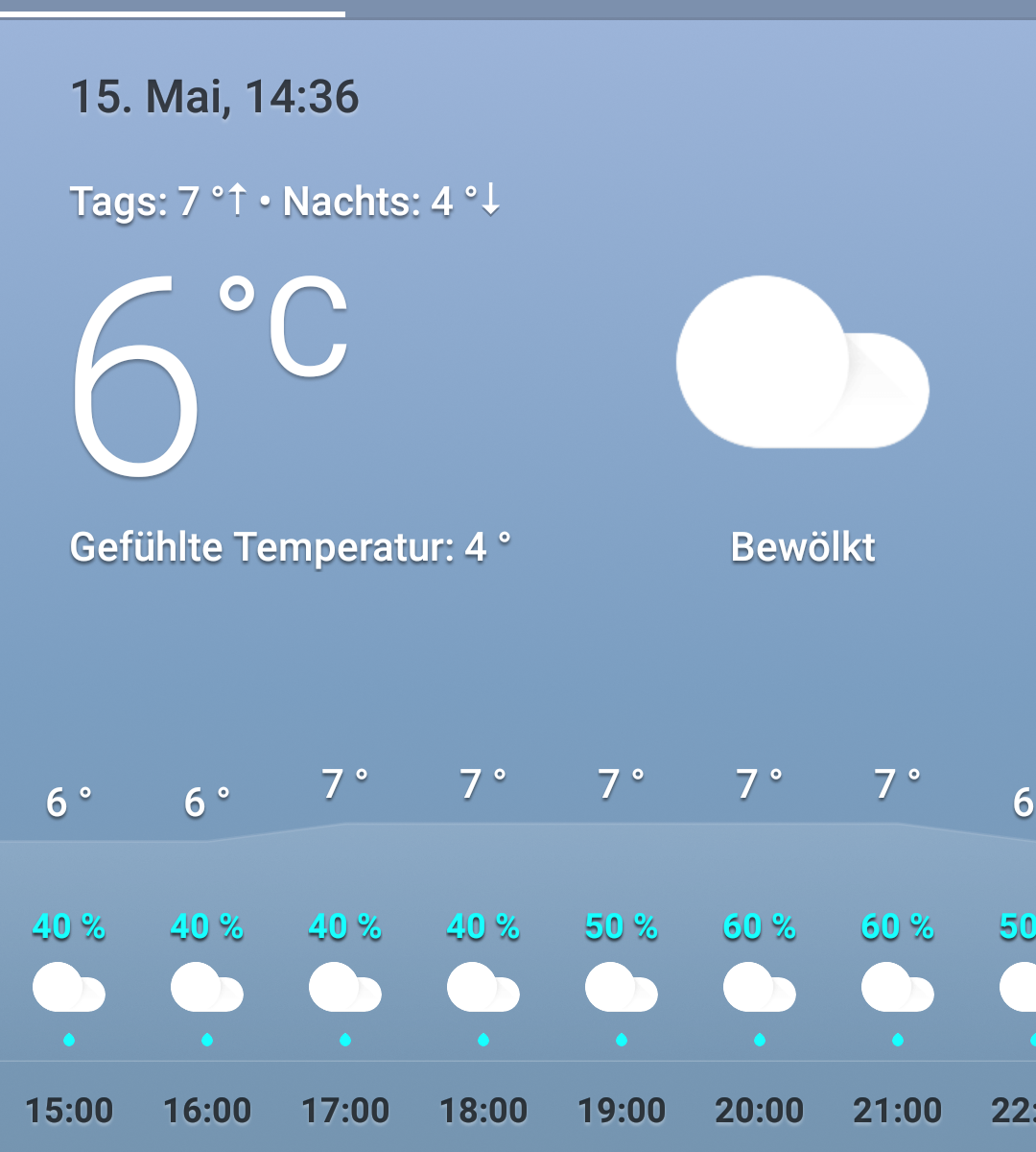 Screenshot Google Weather mit "Gefühlte Temperatur 3°"